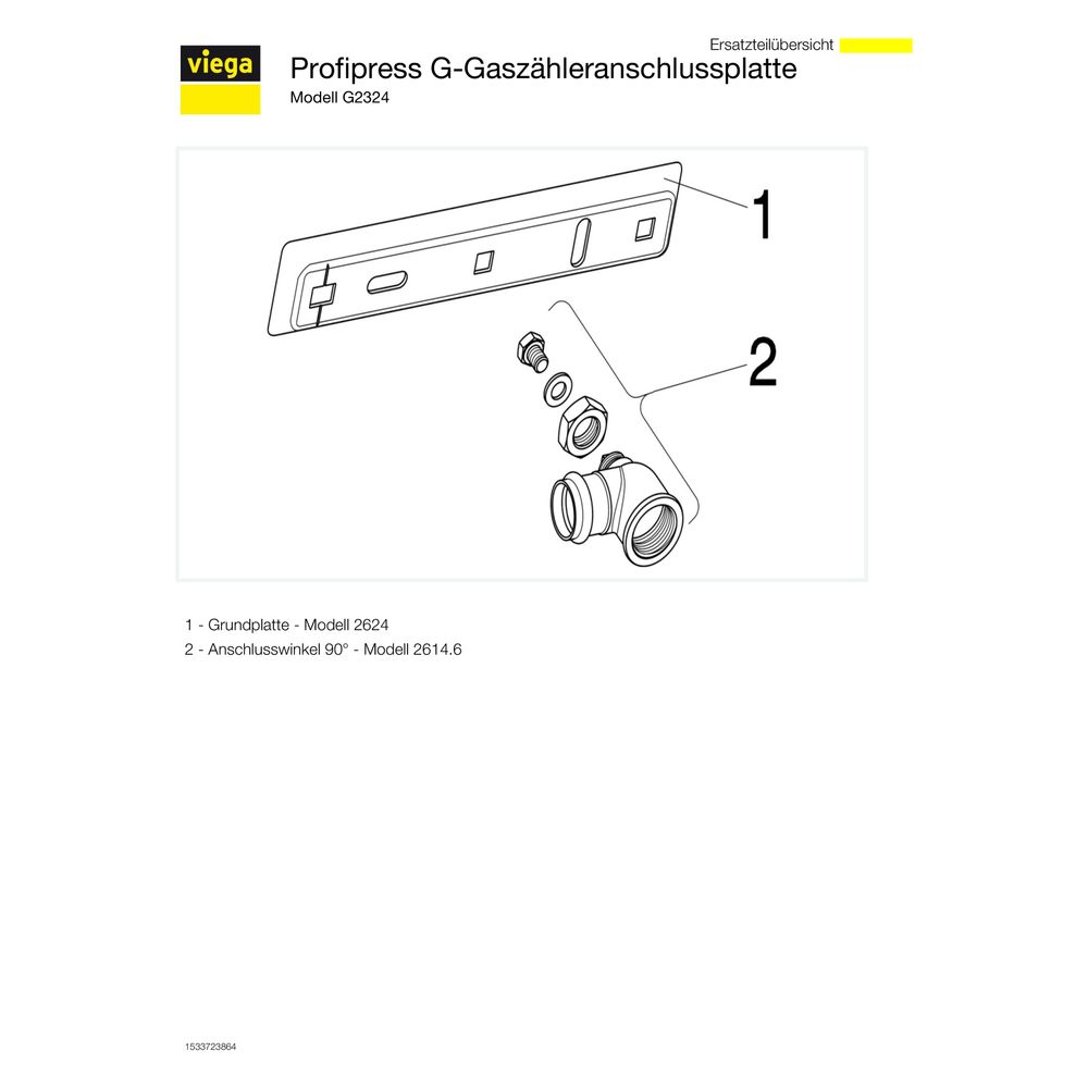 Viega Gaszähleranschlussplatte mit SC-Contur für Einstutzengaszähler G2324, d. 28mm x R 1... VIEGA-533595 4015211533595 (Abb. 4)