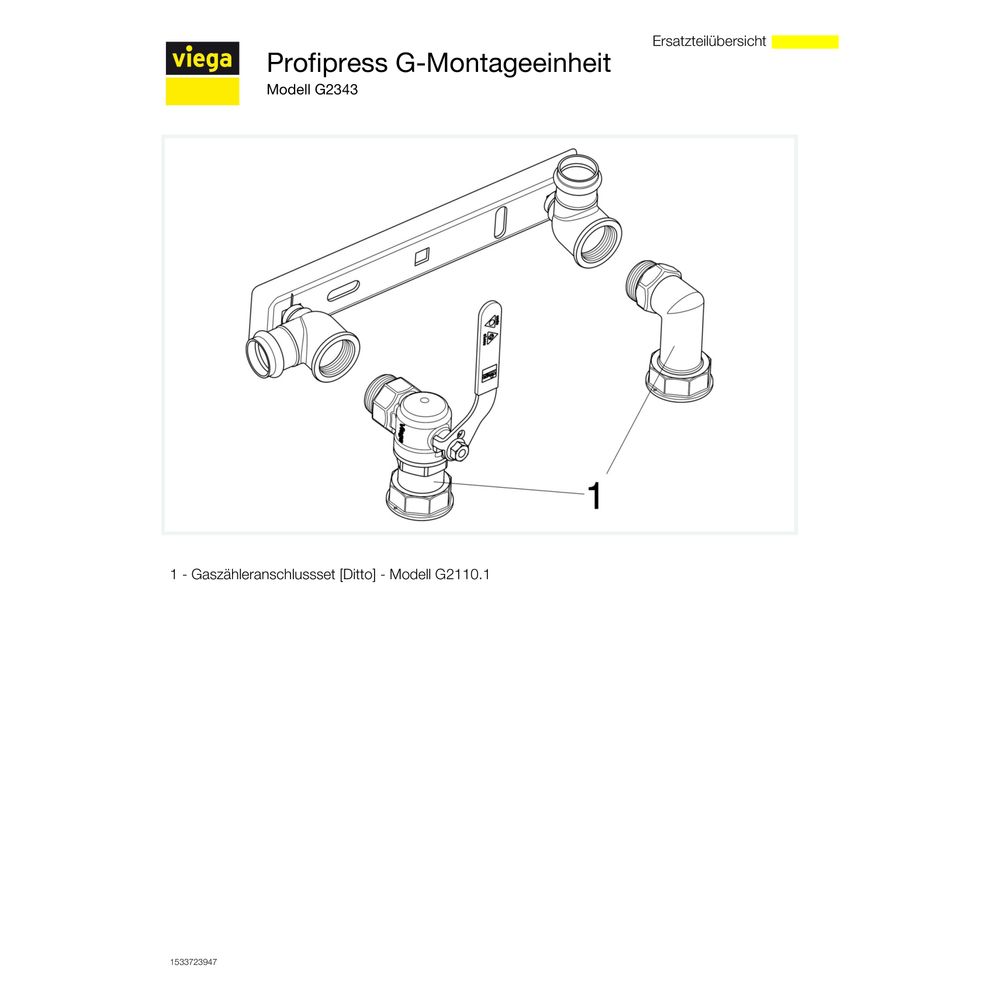 Viega Profipress G-Montageeinheit mit SC-Contur G2343 für Zweistutzengaszähler, d. 28mm, ... VIEGA-535322 4015211535322 (Abb. 3)