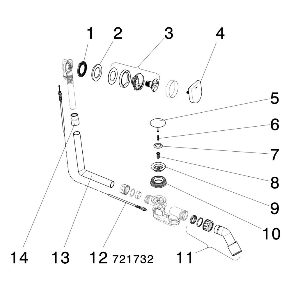 Viega Multiplex Ab- und Überlaufgarnitur 6171.10, DN 40/50, Bowdenzug-Länge 560mm, Länge/... VIEGA-724566 4015211724566 (Abb. 4)