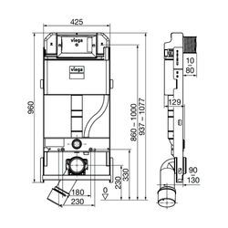 Viega Prevista Dry Plus WC-Modul 8515, Bauhöhe 937-1077mm, Stahl verzinkt... VIEGA-824099 4015211824099 (Abb. 1)