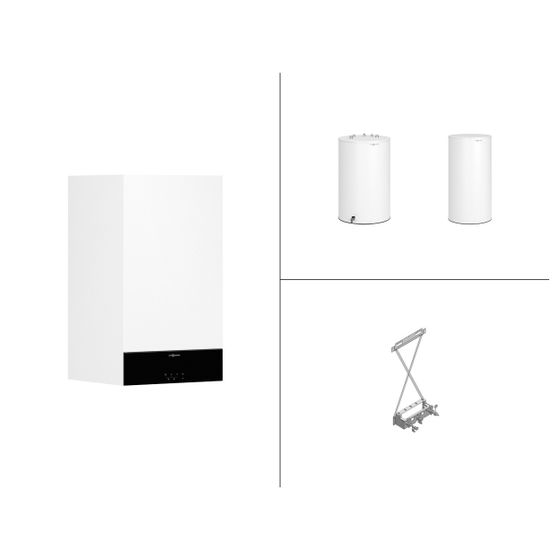 Viessmann Paket Vitodens 100-W B1HG Gas-Brennwertheizgerät 11kW, Umlauf, Vitocell 100-W CUGB Speicher-Wassererw. 120l, Zubehör