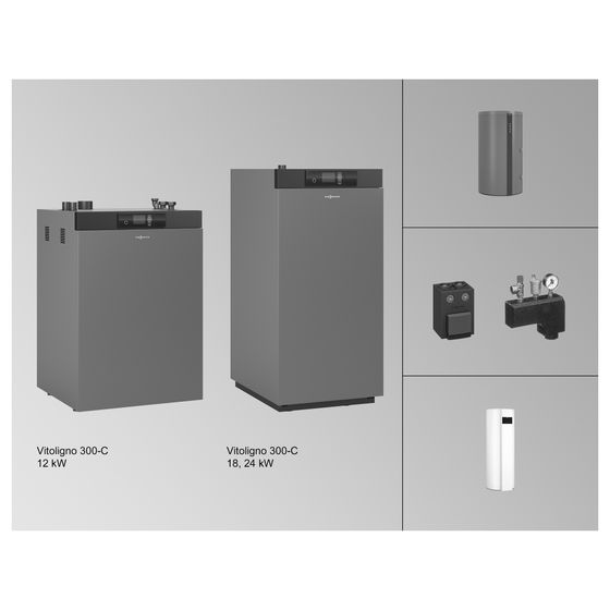 Viessmann Paket Vitoligno 300-C VL3C Pellet-Heizkessel 12kW mit Vitocell 320-M SVHA Heizwasser-Pufferspeicher 750l Vitographite