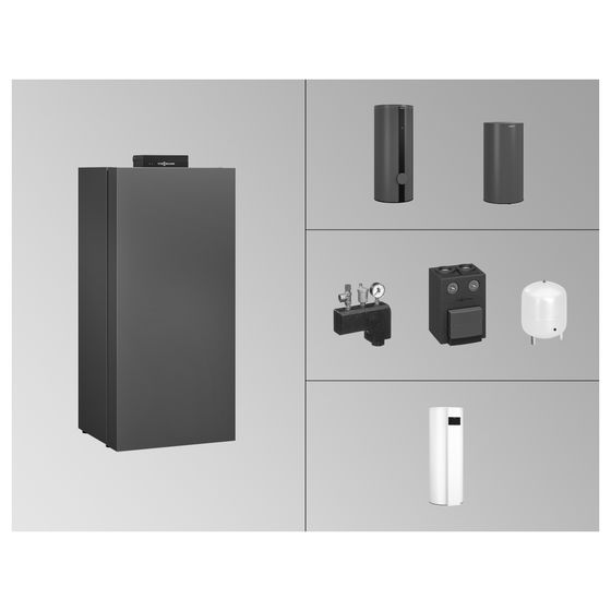 Viessmann Paket Vitocrossal 300 CU3A Gas-Brennwertkessel MatriX 26kW WG 96 Proz. o. Mischer, VC 300-V EVIB-A 160l, Vitographite