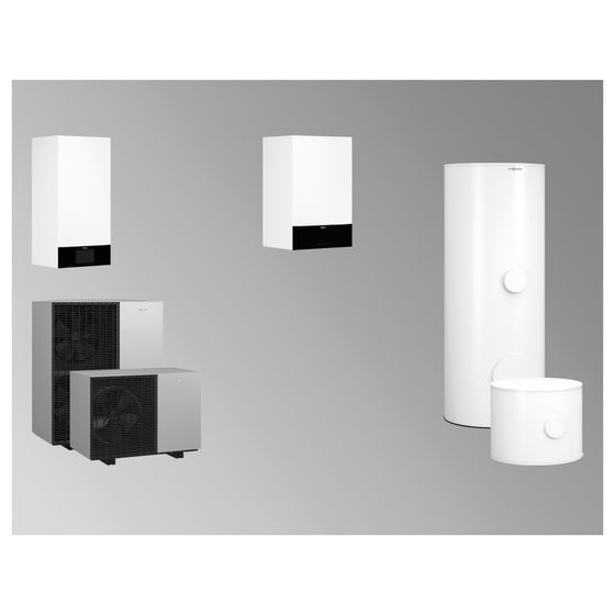 Viessmann Hybridpaket Vitocal 150-A AWO-M-E-AC 151.A04 L/W-WP Monoblock 4kW A7W35, R290 mit Vitodens Gas-BWG 200-W B2HH 32kW