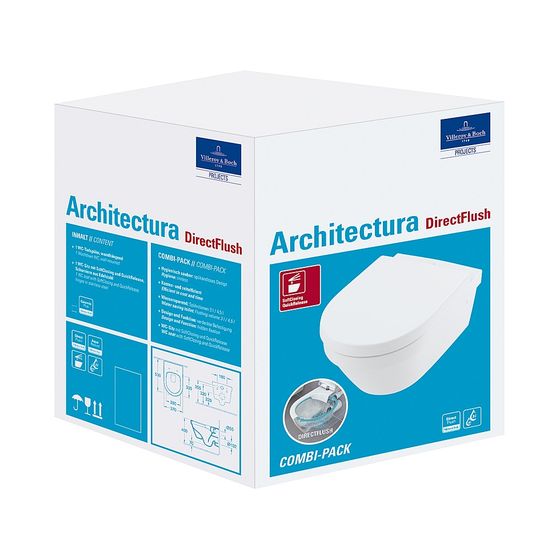 Villeroy & Boch Combi-Pack Architectura 370x530x300mm Oval wandhängend Abgang waagerecht Direct-Flush, Weiß Alpin CeramicPlus