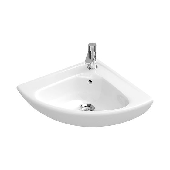 Villeroy & Boch Eck-Handwaschbecken Compact O.novo 415x415mm Viertelkreis 1 Hahnloch mit Überlauf Weiß Alpin