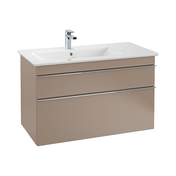 Villeroy & Boch Waschtischunterschrank Venticello 953x590x502mm 2 Auszüge, Glossy Grey, Griff: Chrome, Becken links