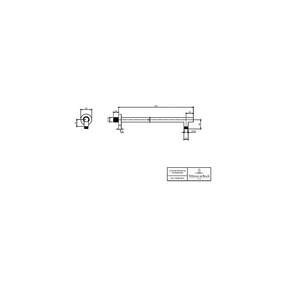 Villeroy & Boch Regenbrausearm Universal Showers 70x60x408mm für Wandmontage R... VILLEROY-TVC00045351061 4051202465919 (Abb. 2)