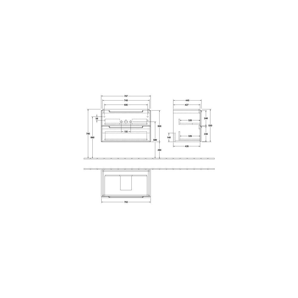 Villeroy & Boch Waschtischunterschrank Subway 2.0 00 787x520x449mm 2 Auszüge, Wascht... VILLEROY-A69600FP 4047289977940 (Abb. 3)