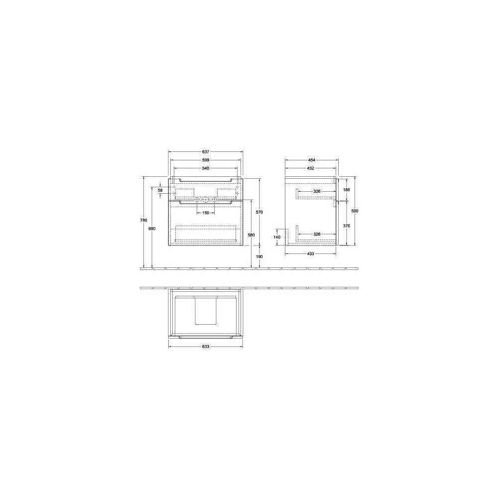 Villeroy & Boch Waschtischunterschrank Subway 2.0 00 637x590x454mm 2 Auszüge, Wascht... VILLEROY-A91000E8 4051202349639 (Abb. 3)