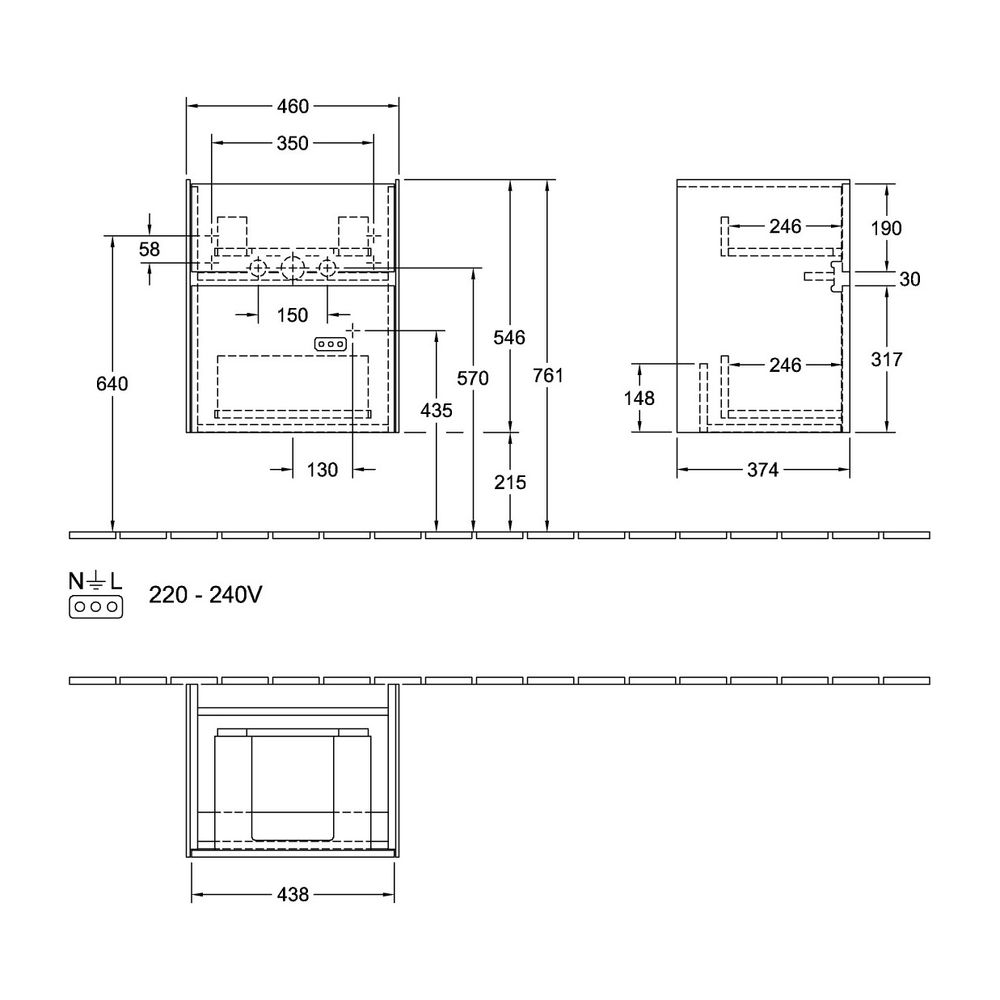 Villeroy & Boch Waschtischunterschrank Collaro 460x546x374mm 2 Auszüge, Waschbecken ... VILLEROY-C00600FP 4051202987008 (Abb. 3)