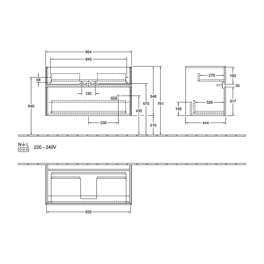 Villeroy & Boch Waschtischunterschrank Collaro B0 954x546x444mm mit Beleuchtung, 2 A... VILLEROY-C011B0RK 4065467185581 (Abb. 3)