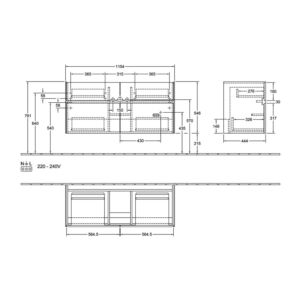 Villeroy & Boch Waschtischunterschrank Collaro 1154x546x444mm 4 Auszüge, Waschbecken... VILLEROY-C01200VJ 4051202988142 (Abb. 3)