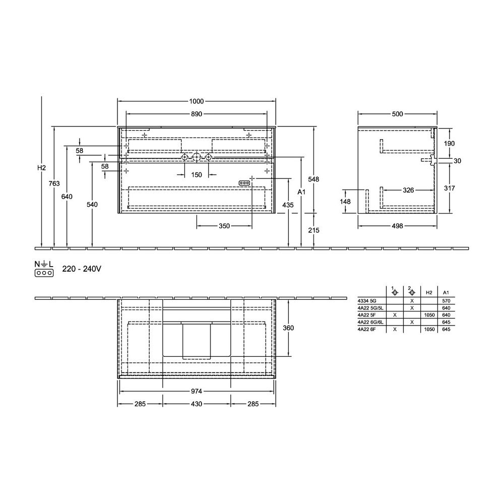 Villeroy & Boch Waschtischunterschrank Collaro C016 1000x548x500mm 2 Auszüge, Wascht... VILLEROY-C01600RK 4062373872482 (Abb. 3)