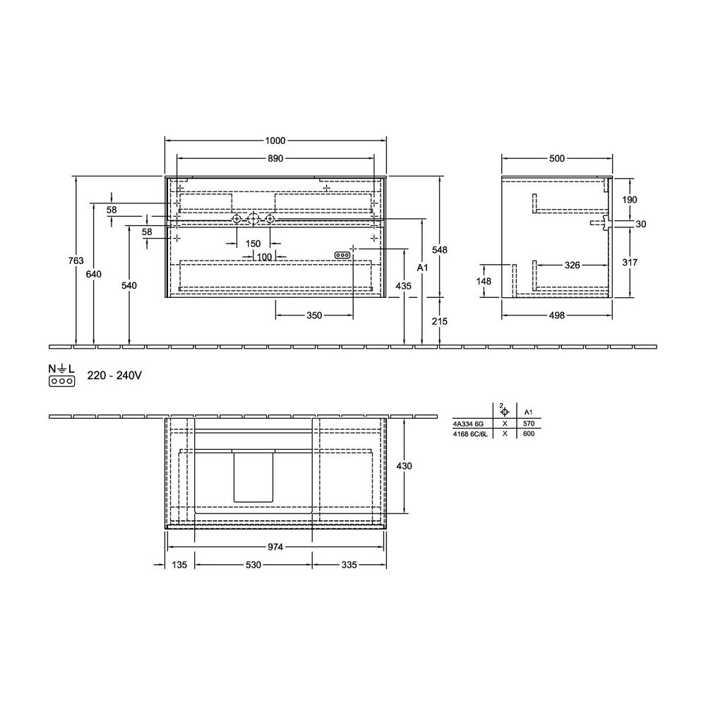 Villeroy & Boch Waschtischunterschrank Collaro C017 1000x548x500mm 2 Auszüge, Waschb... VILLEROY-C01700MS 4051202989224 (Abb. 3)