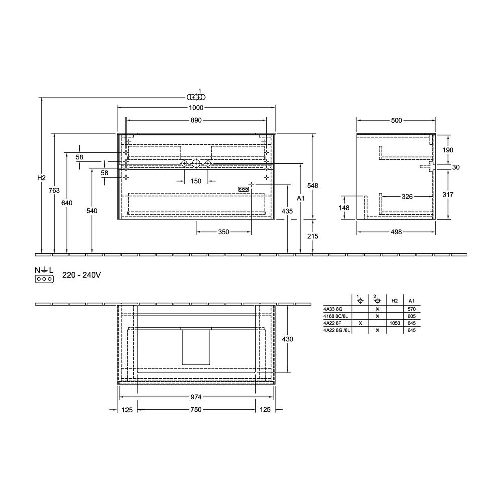 Villeroy & Boch Waschtischunterschrank Collaro C020 1000x548x500mm 2 Auszüge, Wascht... VILLEROY-C02000VG 4051202989774 (Abb. 3)