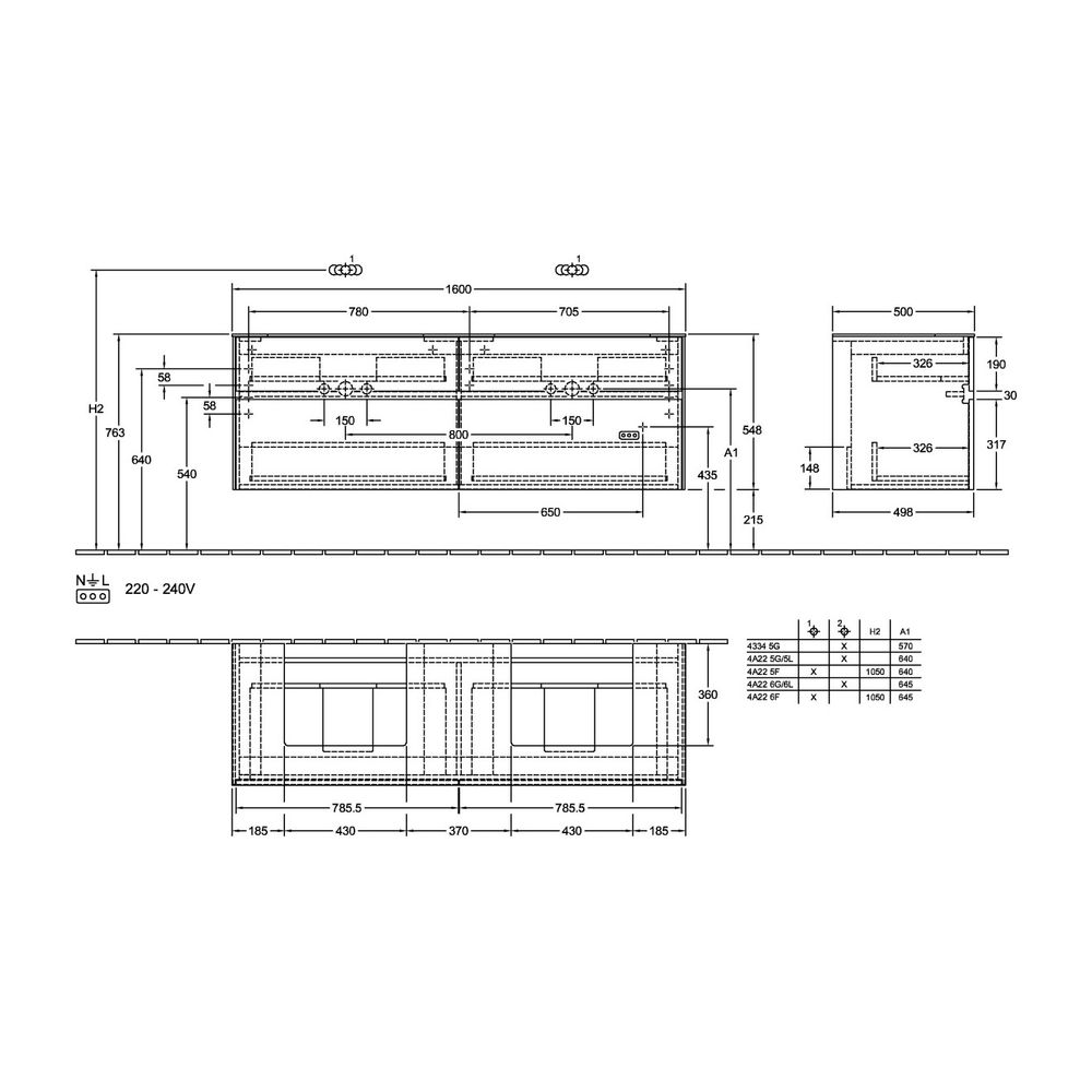 Villeroy & Boch Waschtischunterschrank Collaro C021 1600x548x500mm 4 Auszüge, für 2 ... VILLEROY-C02100PD 4051202990039 (Abb. 3)