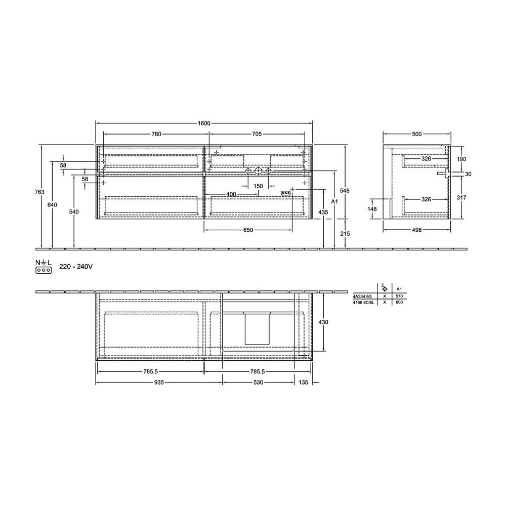 Villeroy & Boch Waschtischunterschrank Collaro C023 1600x548x500mm 4 Auszüge, Waschb... VILLEROY-C02300VK 4051202990367 (Abb. 3)