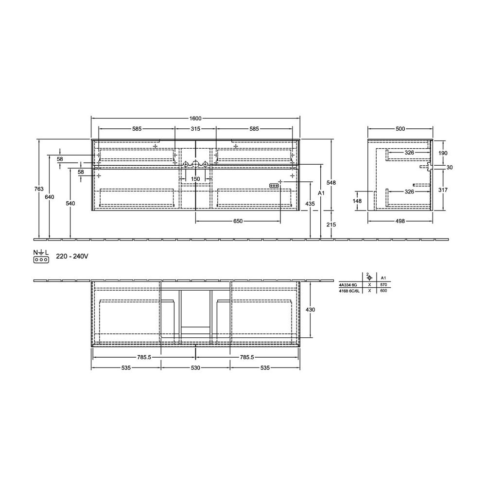 Villeroy & Boch Waschtischunterschrank Collaro C025B0 1600x548x500mm mit Beleuchtung... VILLEROY-C025B0MS 4065467187097 (Abb. 3)