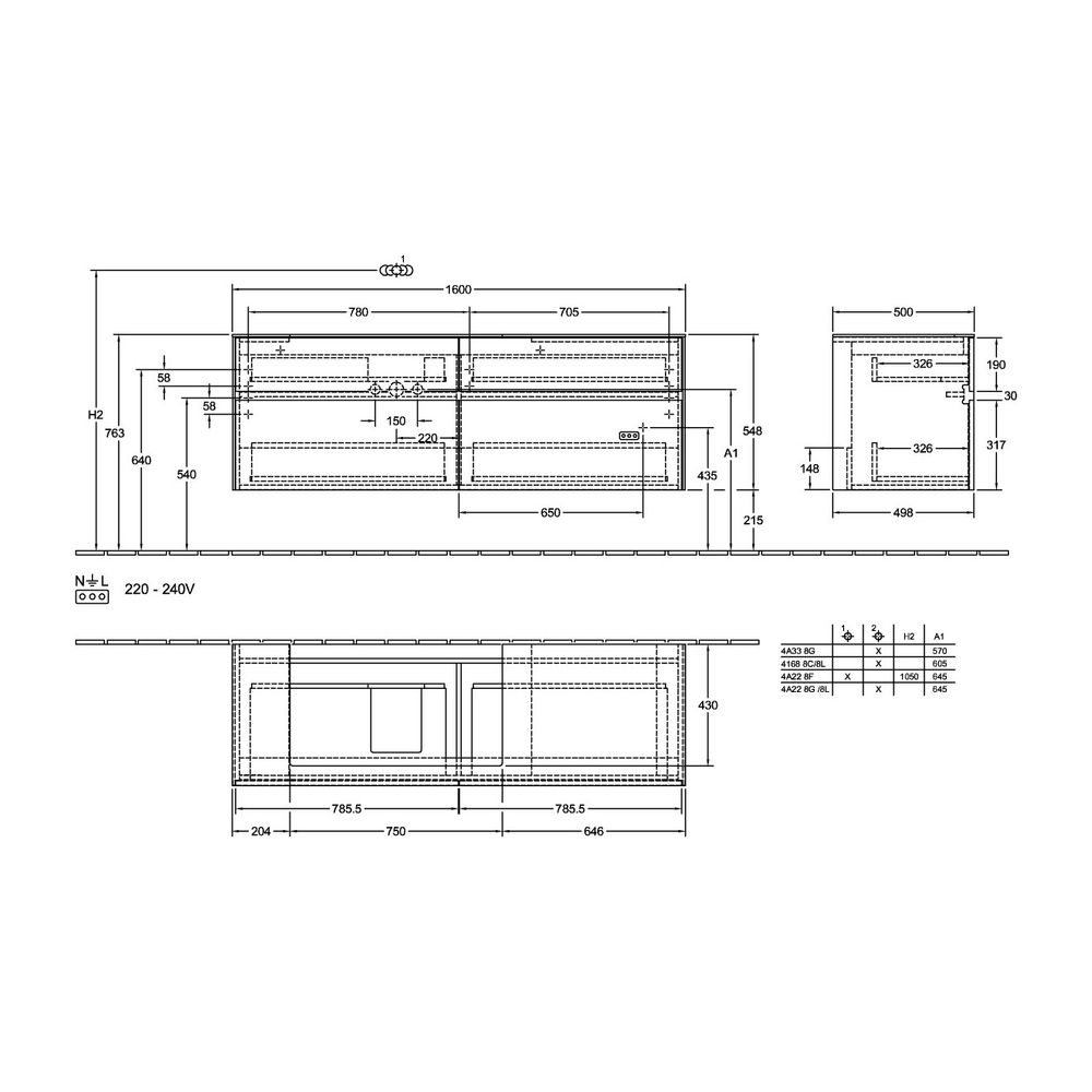 Villeroy & Boch Waschtischunterschrank Collaro C026 1600x548x500mm 4 Auszüge, Waschb... VILLEROY-C02600VK 4051202990961 (Abb. 3)