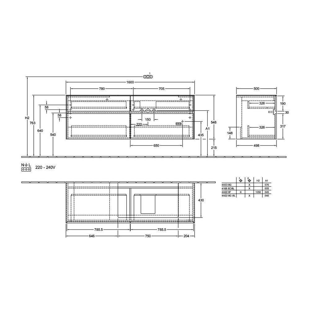 Villeroy & Boch Waschtischunterschrank Collaro C027 1600x548x500mm 4 Auszüge, Waschb... VILLEROY-C02700VG 4051202991173 (Abb. 3)