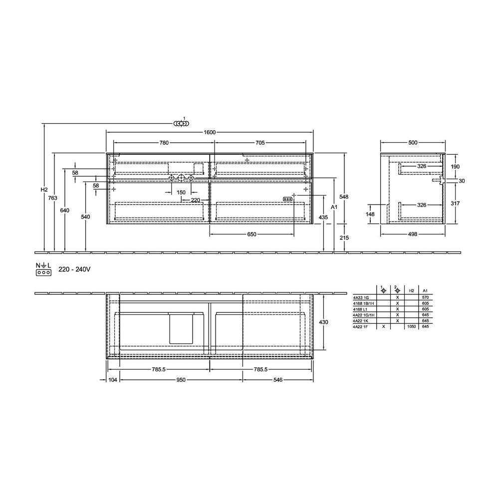 Villeroy & Boch Waschtischunterschrank Collaro C029 1600x548x500mm 4 Auszüge, Waschb... VILLEROY-C02900VJ 4051202991548 (Abb. 3)