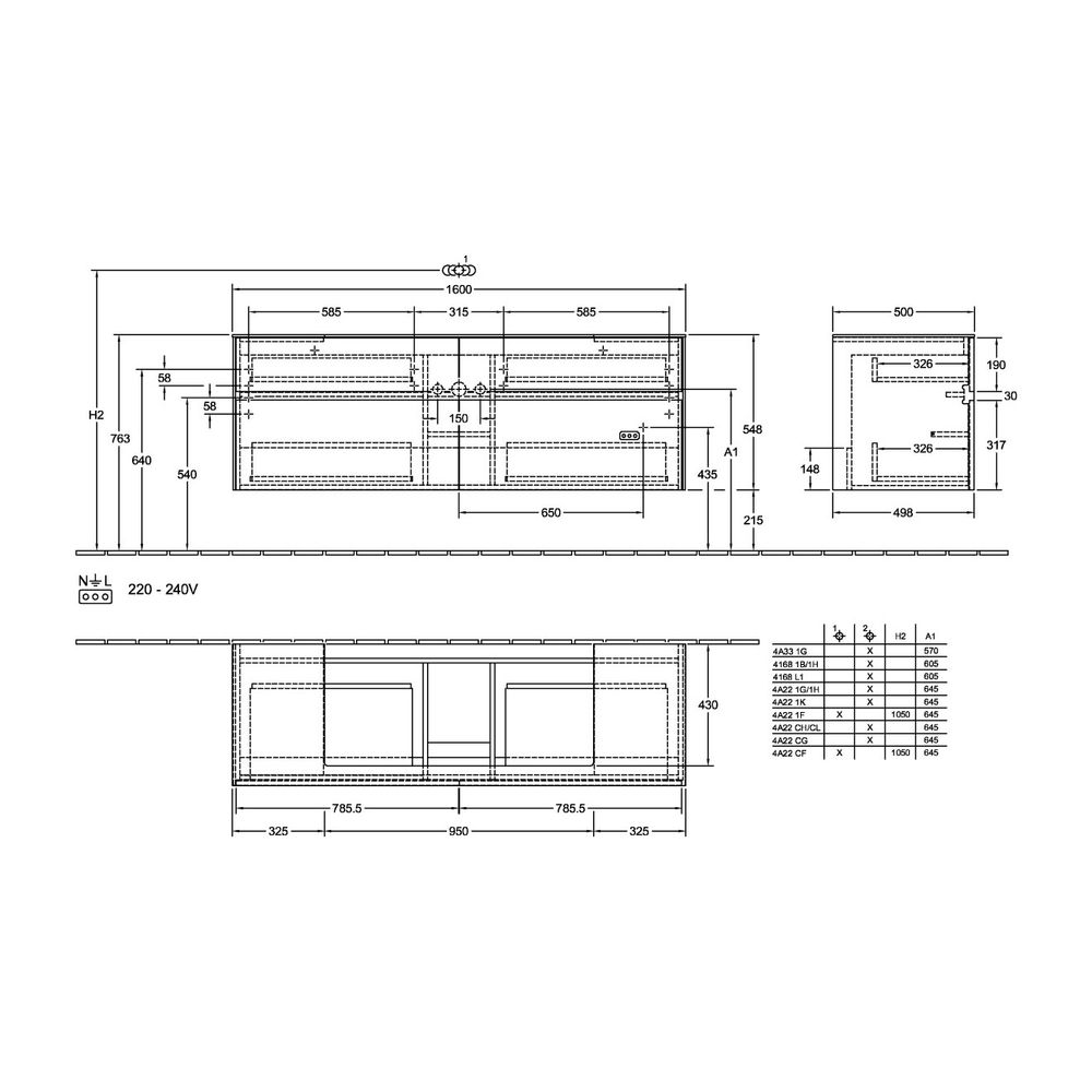 Villeroy & Boch Waschtischunterschrank Collaro C031B0 1600x548x500mm m. Bel. 4 Auszü... VILLEROY-C031B0PD 4065467187769 (Abb. 3)