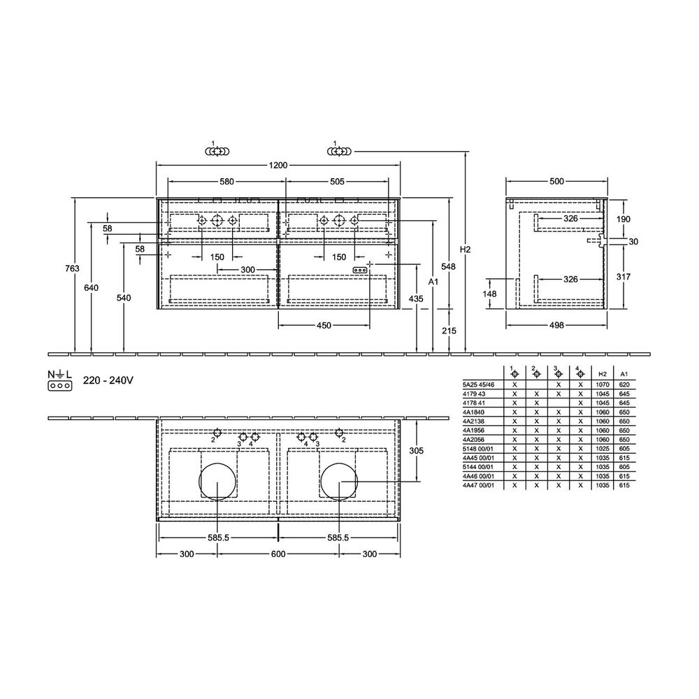 Villeroy & Boch Waschtischunterschrank Collaro C044 1200x548x500mm 4 Auszüge, für 2 ... VILLEROY-C04400E8 4062373729359 (Abb. 3)