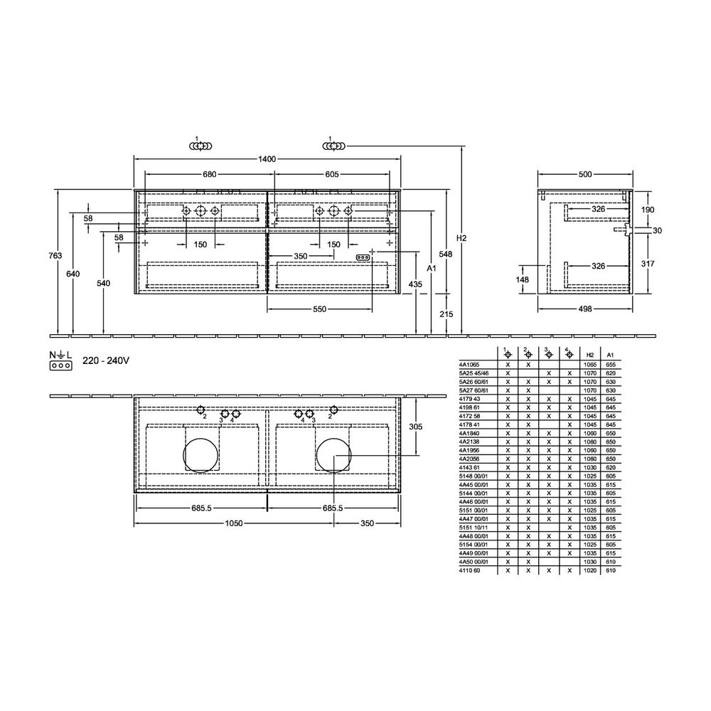 Villeroy & Boch Waschtischunterschrank Collaro C048 1400x548x500mm 4 Auszüge, für 2 ... VILLEROY-C04800RH 4062373874769 (Abb. 3)