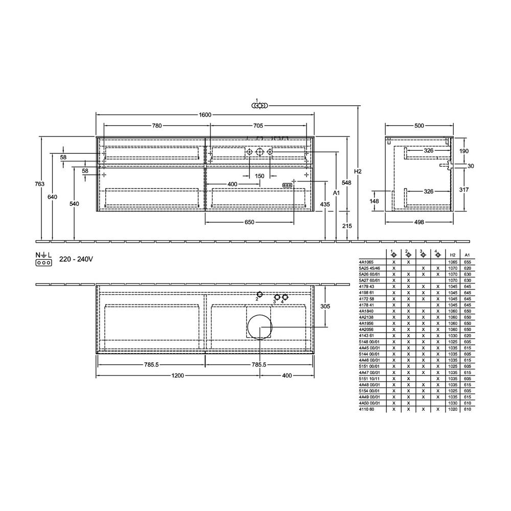 Villeroy & Boch Waschtischunterschrank Collaro C051 1600x548x500mm 4 Auszüge, Waschb... VILLEROY-C05100FP 4062373730065 (Abb. 3)