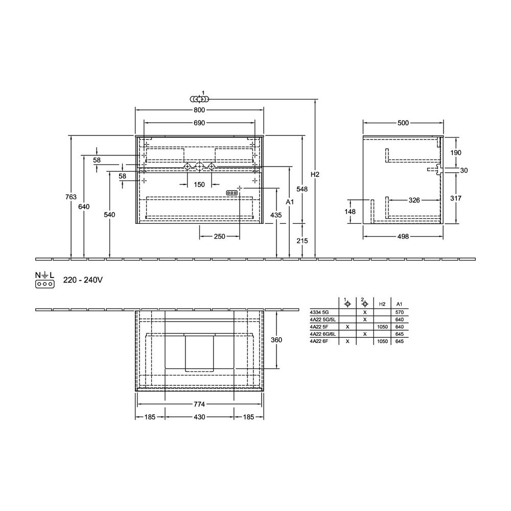 Villeroy & Boch Waschtischunterschrank Collaro C069B0 800x548x500mm mit Beleuchtung ... VILLEROY-C069B0VG 4065467192305 (Abb. 3)