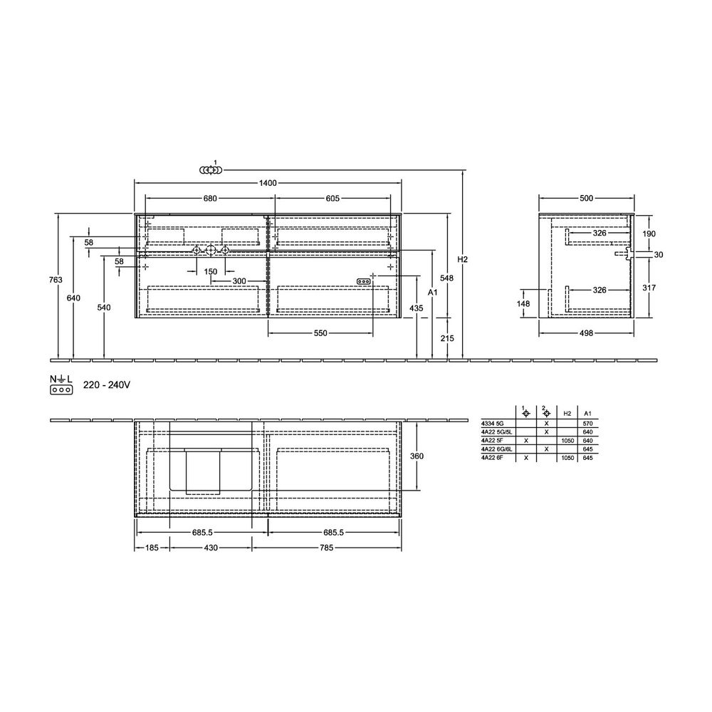 Villeroy & Boch Waschtischunterschrank Collaro 1400x548x500mm 4 Auszüge, Waschbecken... VILLEROY-C07400PD 4065467190189 (Abb. 3)