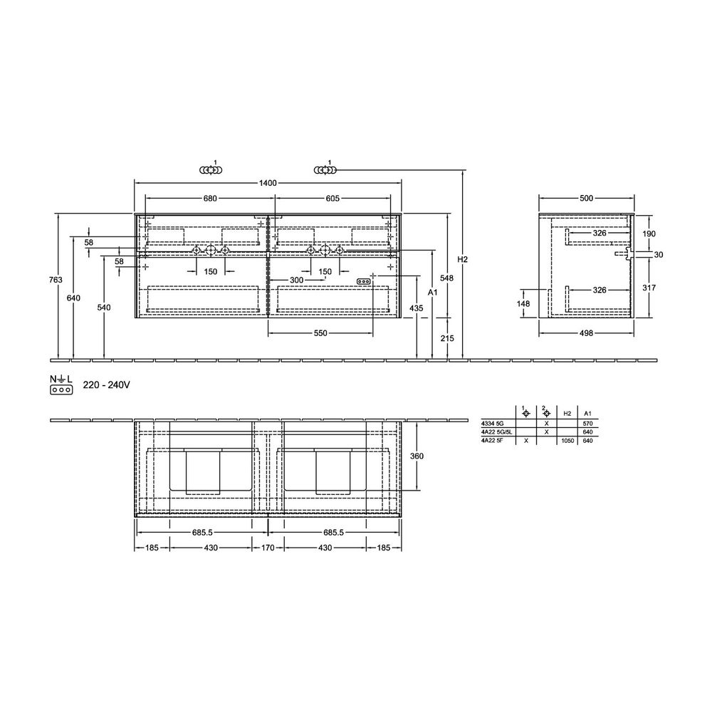 Villeroy & Boch Waschtischunterschrank Collaro 1400x548x500mm 4 Auszüge, für 2 Wasch... VILLEROY-C07600MS 4065467190394 (Abb. 3)