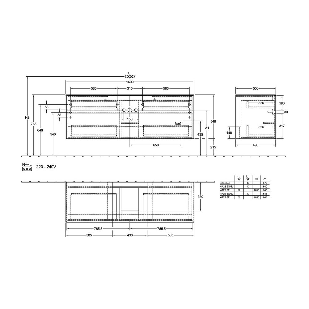 Villeroy & Boch Waschtischunterschrank Collaro 1600x548x500mm 4 Auszüge, Waschbecken... VILLEROY-C07700VJ 4065467190561 (Abb. 3)