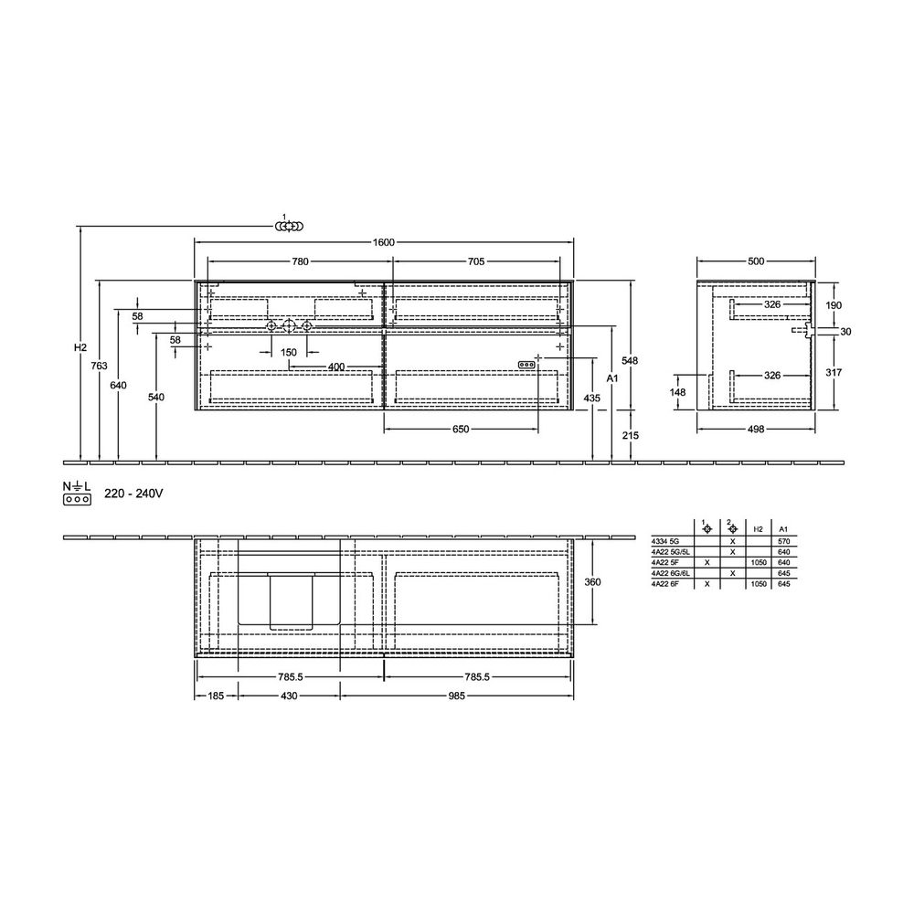 Villeroy & Boch Waschtischunterschrank Collaro 1600x548x500mm 4 Auszüge, Waschbecken... VILLEROY-C07800FP 4065467190608 (Abb. 3)