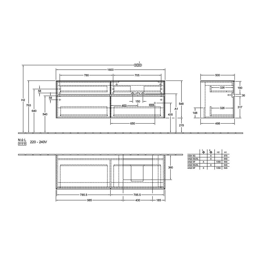 Villeroy & Boch Waschtischunterschrank Collaro 1600x548x500mm 4 Auszüge, Waschbecken... VILLEROY-C07900RH 4065467190745 (Abb. 3)