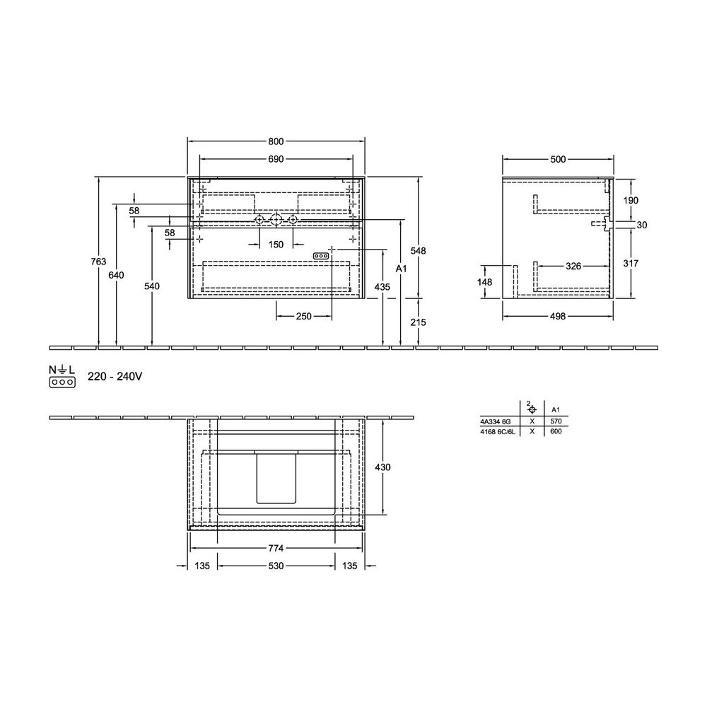 Villeroy & Boch Waschtischunterschrank Collaro C08000 800x548x500mm 2 Auszüge, Wasch... VILLEROY-C08000RH 4065467190851 (Abb. 3)