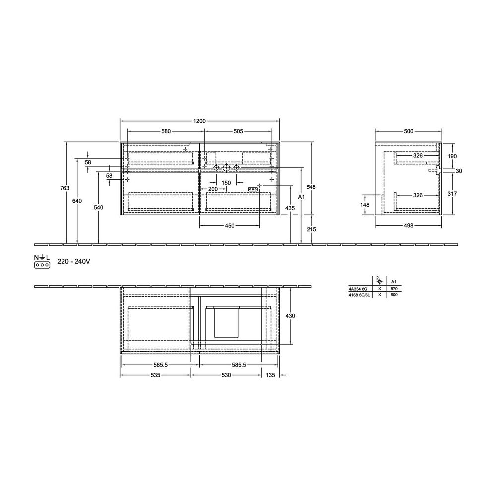 Villeroy & Boch Waschtischunterschrank Collaro 1200x548x500mm 2 Auszüge, Waschbecken... VILLEROY-C08300VH 4065467191216 (Abb. 3)