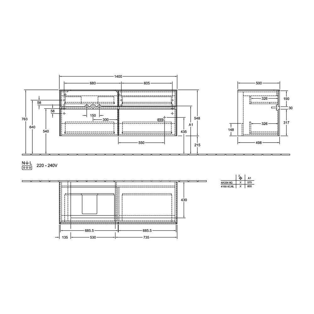 Villeroy & Boch Waschtischunterschrank Collaro C08500 1400x548x500mm 2 Auszüge, Wasc... VILLEROY-C08500RK 4065467191414 (Abb. 3)