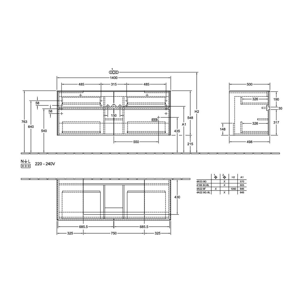 Villeroy & Boch Waschtischunterschrank Collaro C088B0 1400x548x500mm mit Beleuchtung... VILLEROY-C088B0MS 4065467194354 (Abb. 3)