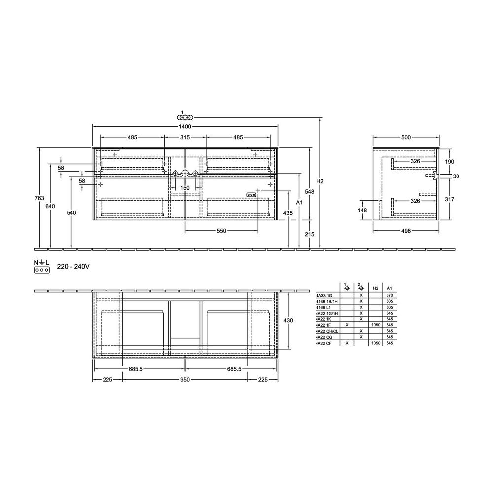 Villeroy & Boch Waschtischunterschrank Collaro C092B0 1400x548x500mm m. Beleuchtung ... VILLEROY-C092B0VG 4065467194835 (Abb. 3)