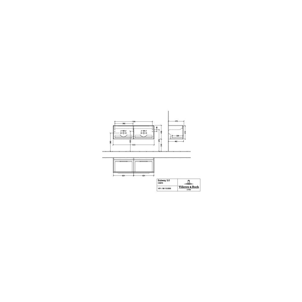 Villeroy & Boch Waschtischunterschrank Subway 3.0 C56700 1272x429x462mm 2 Auszüge, W... VILLEROY-C56700RH 4062373839072 (Abb. 3)