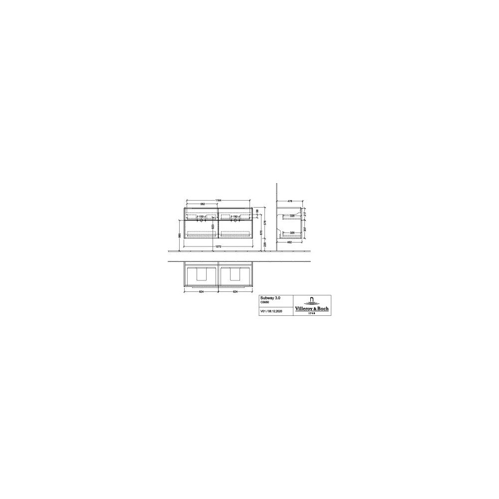 Villeroy & Boch Waschtischunterschrank Subway 3.0 C56800 1272x576x462mm 4 Auszüge, W... VILLEROY-C56800RH 4062373839584 (Abb. 3)