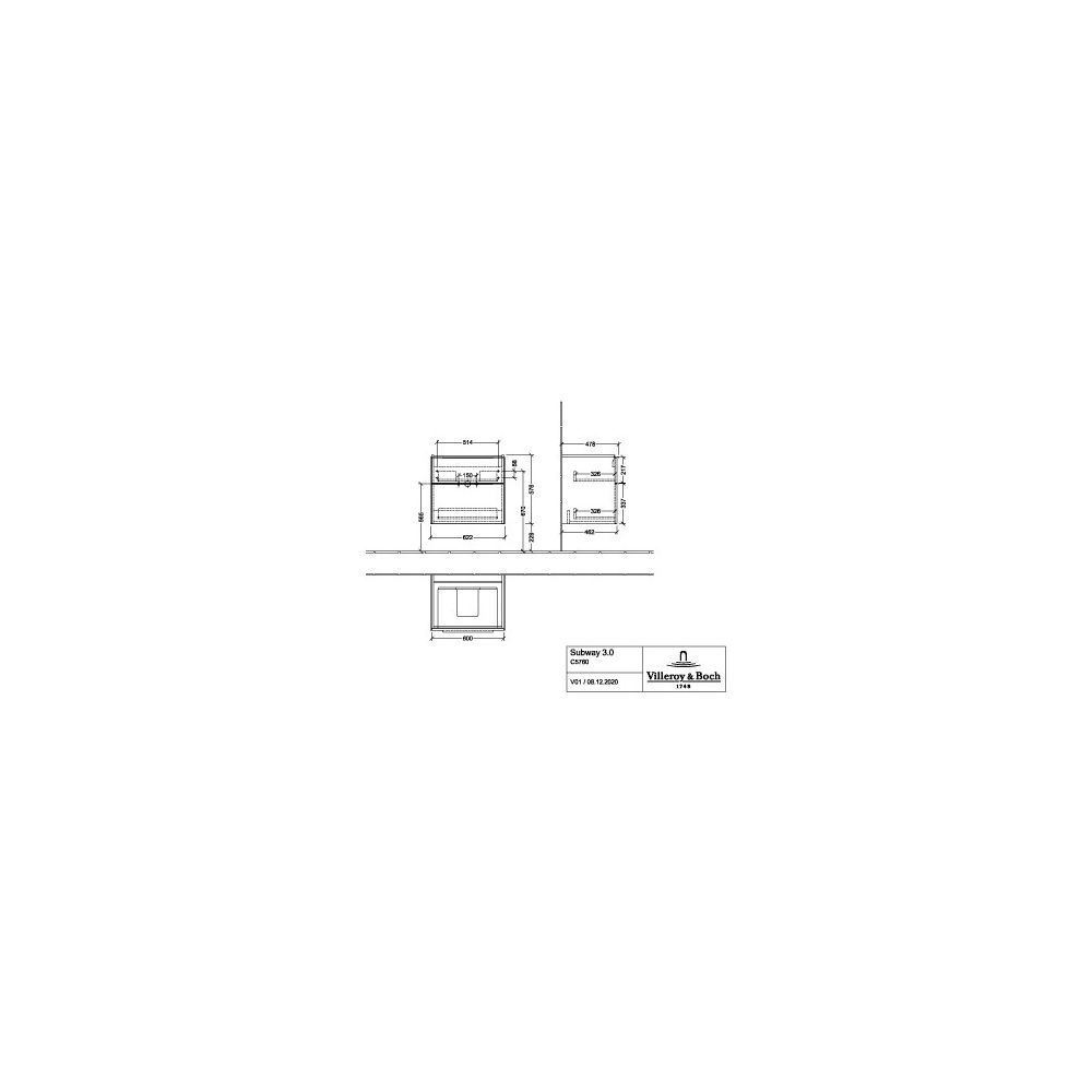 Villeroy & Boch Waschtischunterschrank Subway 3.0 01 622x576x462mm 2 Auszüge, Wascht... VILLEROY-C57601VL 4062373825761 (Abb. 3)