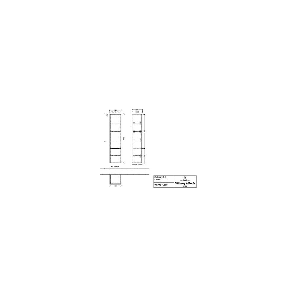 Villeroy & Boch Hochschrank Subway 3.0 C58602 400x1710x346mm 2 Türen, Anschlag links... VILLEROY-C58602VQ 4062373832929 (Abb. 2)