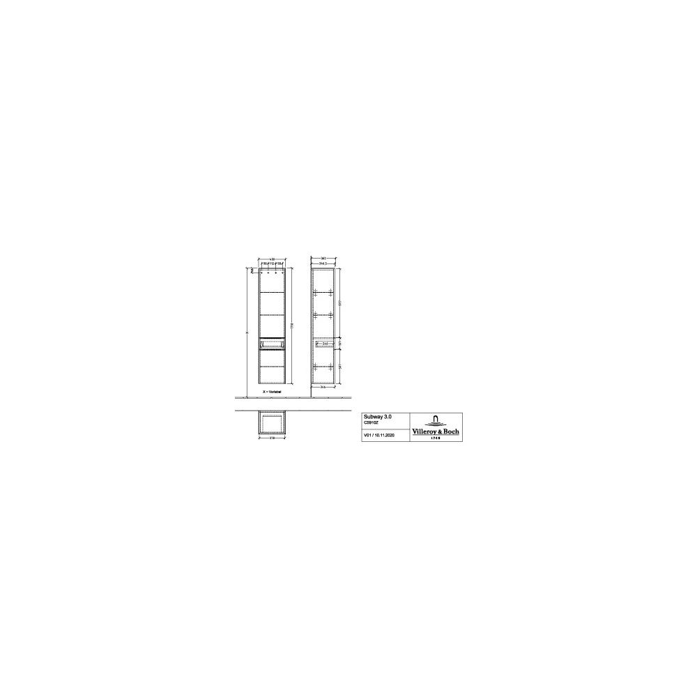 Villeroy & Boch Hochschrank Subway 3.0 02 400x1710x346mm 2 Türen, 1 Auszug, Anschlag... VILLEROY-C59102VQ 4062373835524 (Abb. 2)