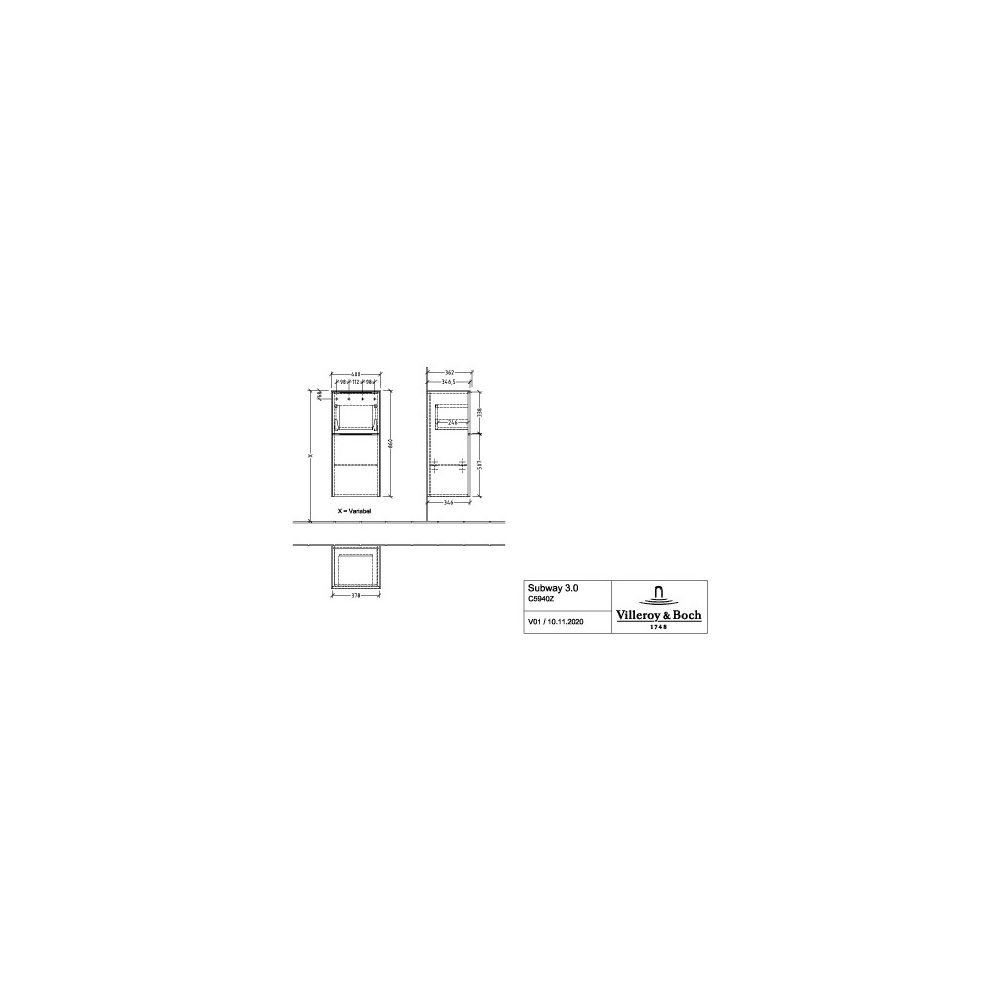 Villeroy & Boch Seitenschrank Subway 3.0 01 400x860x346mm 1 Auszug 1 Tür Anschlag li... VILLEROY-C59401RK 4062373844298 (Abb. 2)