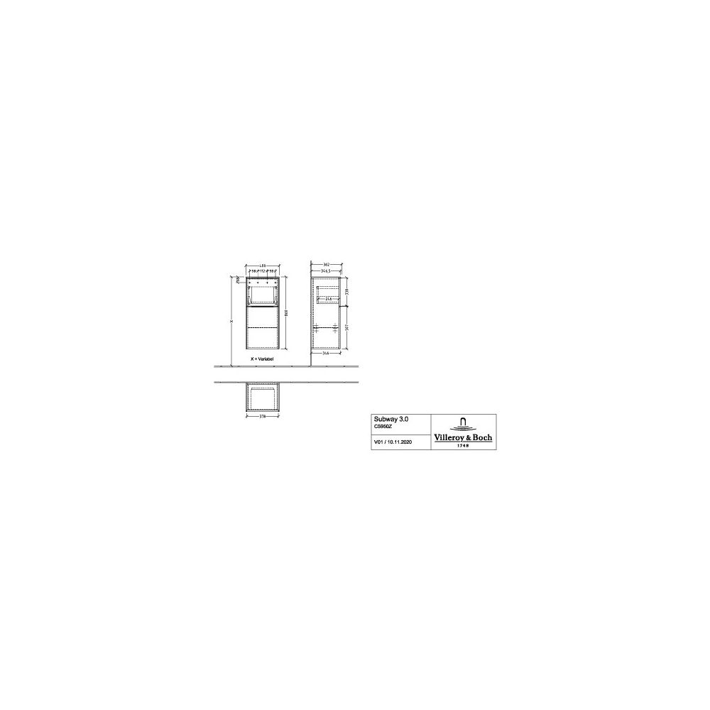 Villeroy & Boch Seitenschrank Subway 3.0 01 400x860x346mm 1 Auszug, 1 Tür, Anschlag ... VILLEROY-C59501VJ 4062373844533 (Abb. 2)