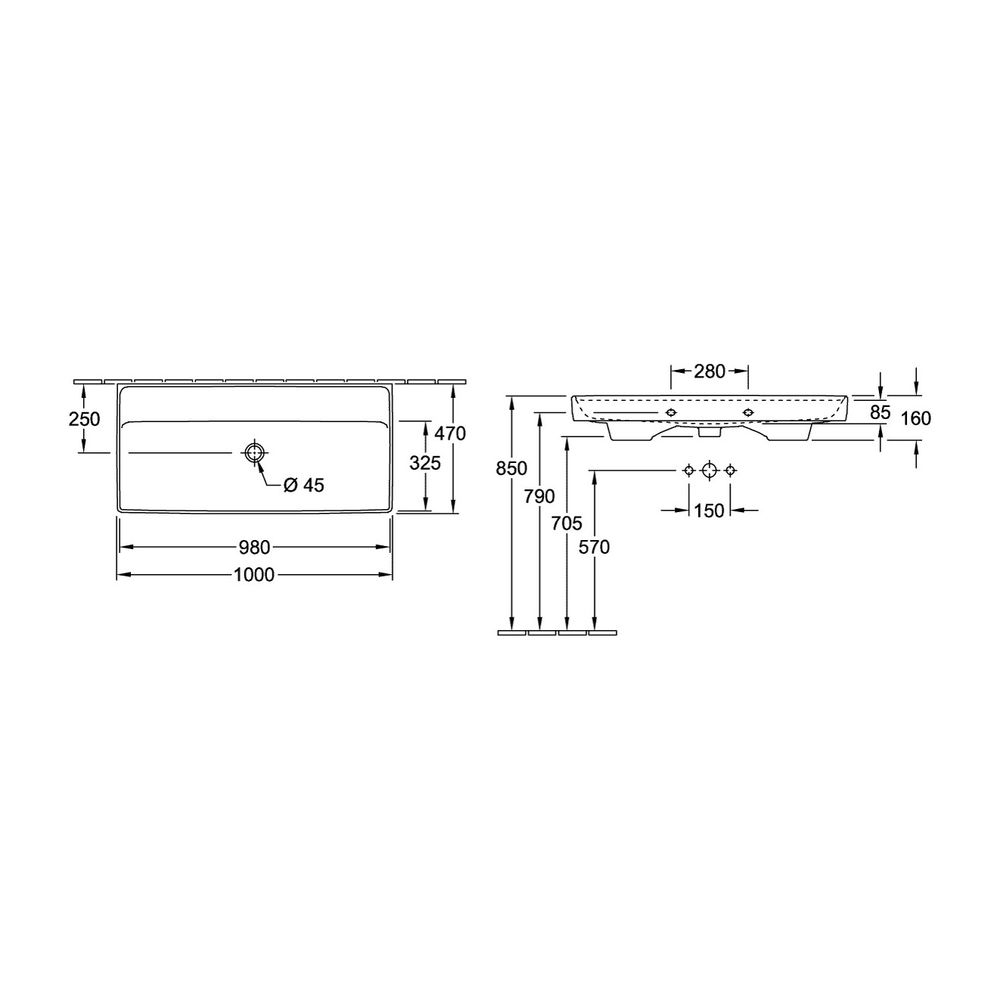 Villeroy & Boch Schrankwaschtisch Collaro 1000x470mm Rechteck ohne Überlauf Weiß Alp... VILLEROY-4A33A301 4051202850142 (Abb. 2)