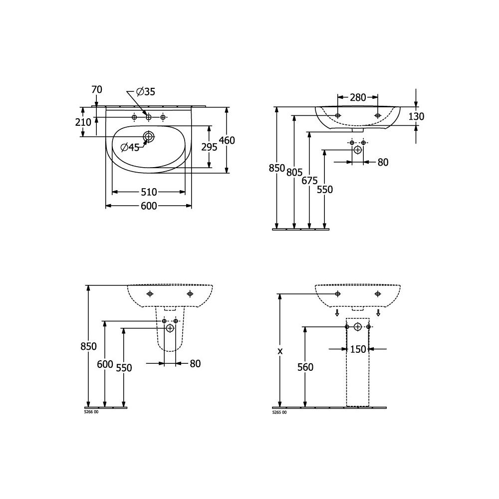 Villeroy & Boch Waschbecken O.novo 600x460mm Oval 1 Hahnloch mit Überlauf Weiß Alpin... VILLEROY-4A406001 4065467346043 (Abb. 2)